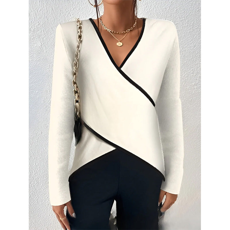 V-neck  Cross-Hem T-shirt