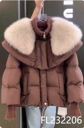Petite Short Parka Coat: Thick Cotton Jacket with Faux Fur Collar
