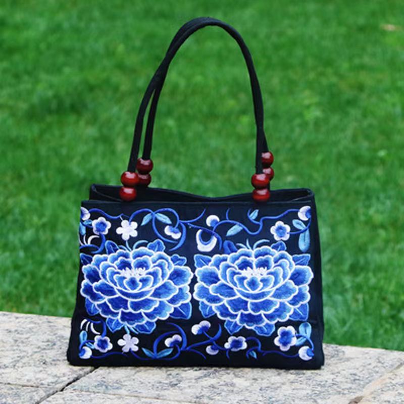 Embroidered Handbag, Double Zipper Bag, Women's Printed Handbag