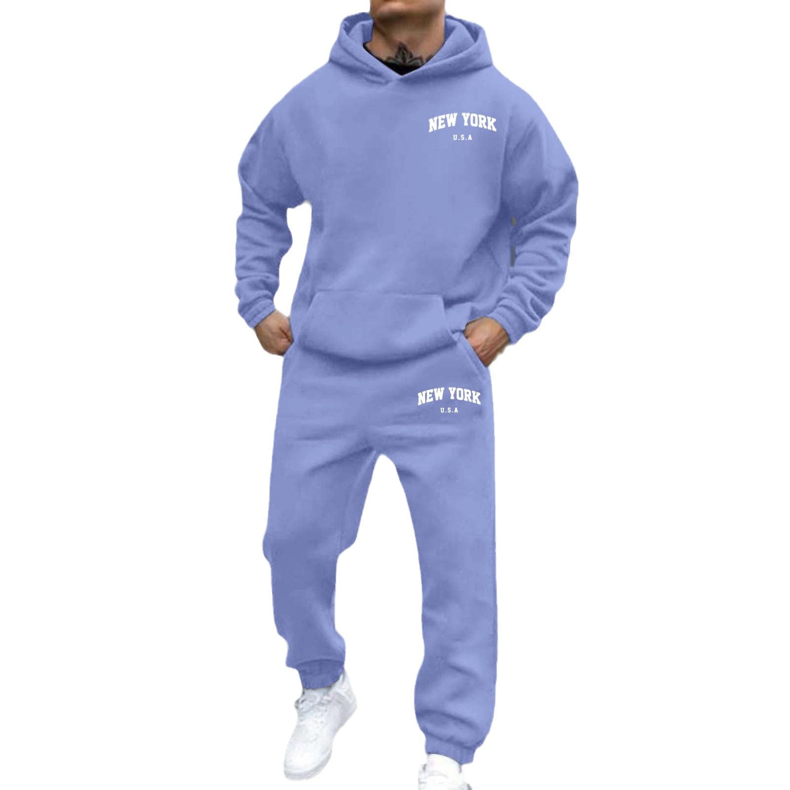 Printed Hoodie Set for Men: Fleece-Lined Sweatshirt & Jogger Outfit