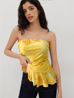 Women’s Off-the-Shoulder Tie-Dye Tube Top with Ruffled Trim
