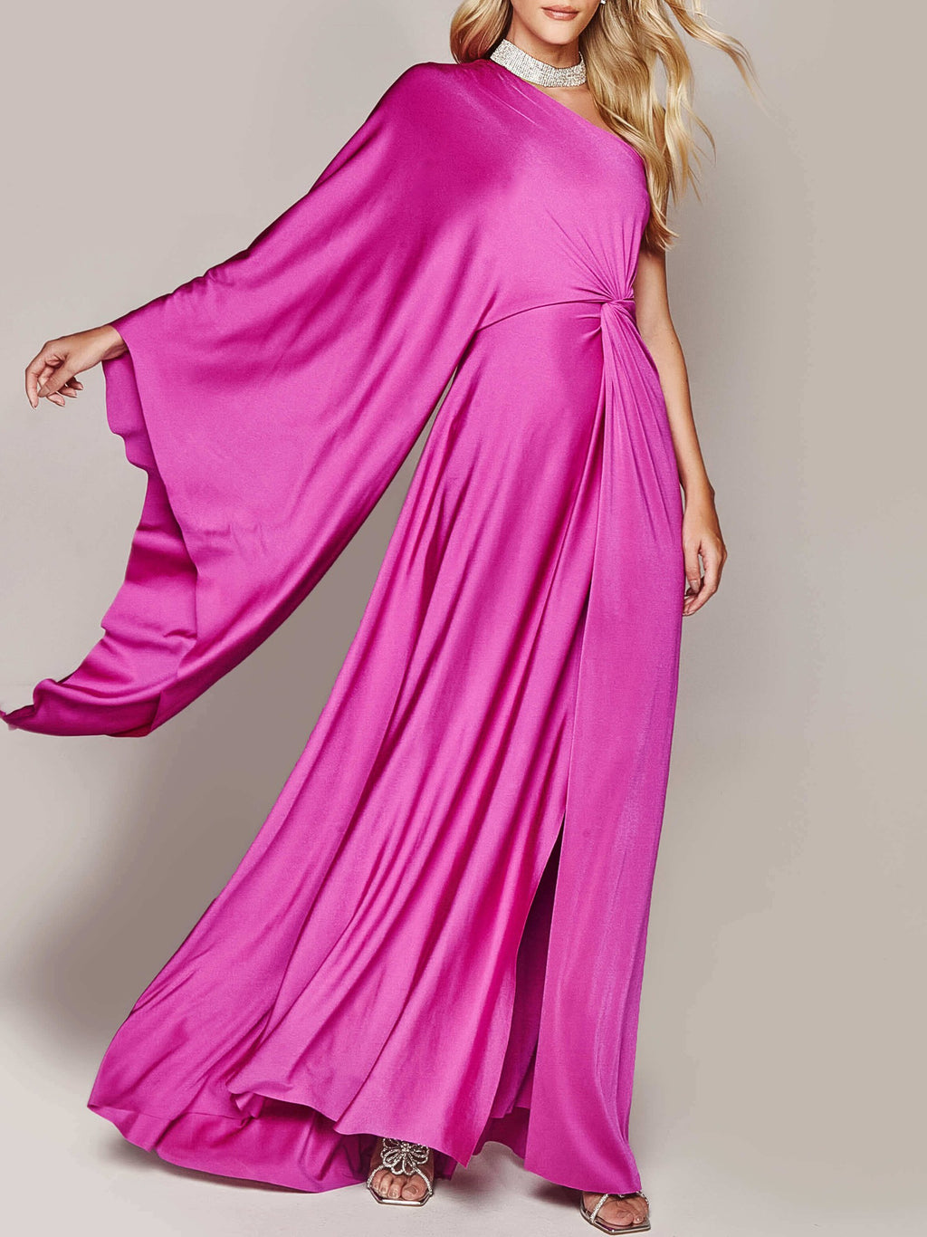 Women’s One-Shoulder Maxi Dress – Twist-Front Elegant Evening Gown