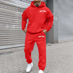 Printed Hoodie Set for Men: Fleece-Lined Sweatshirt & Jogger Outfit