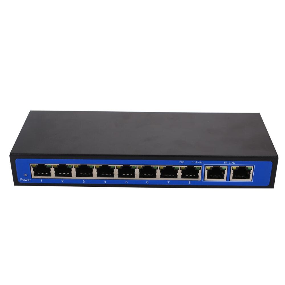 10-Port PoE Network Switch: 8 PoE Ports + 2 Uplink, 100M, 48V External Power - Sixin1