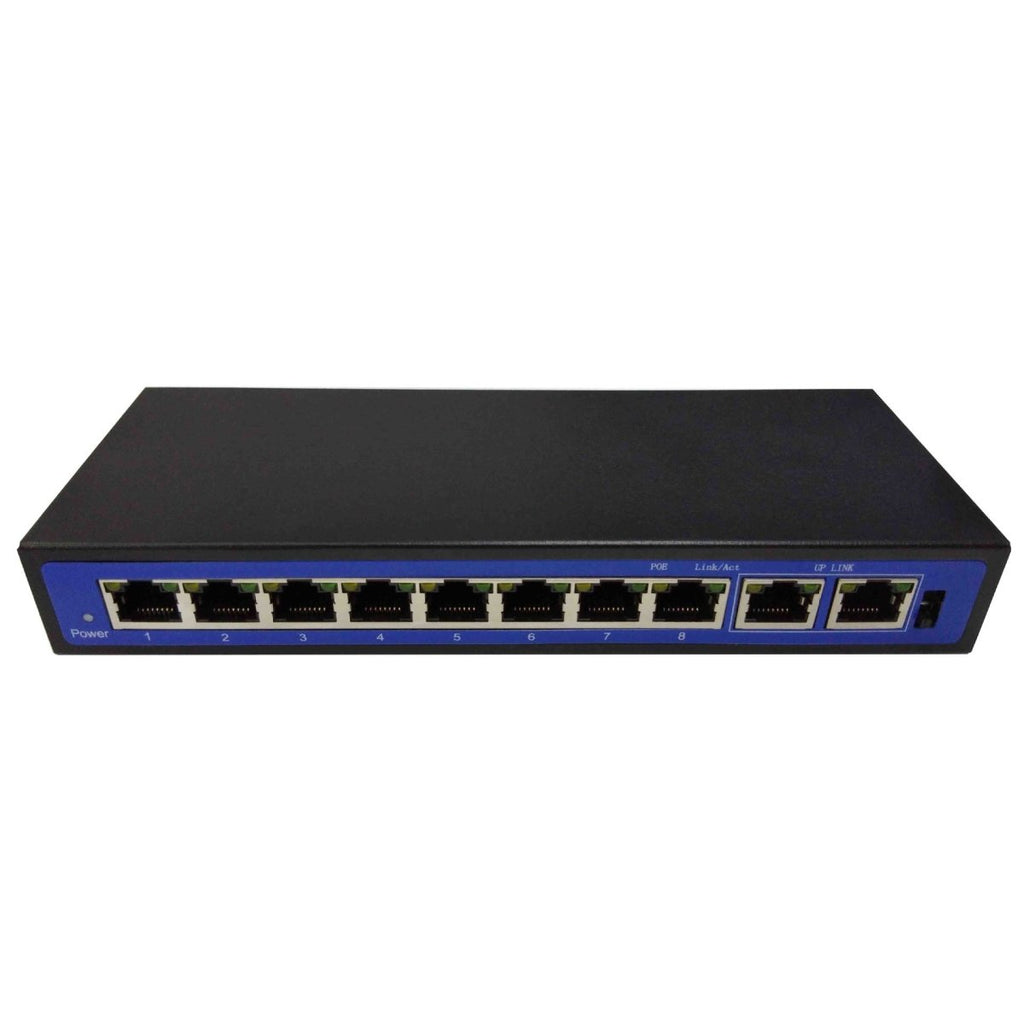 10-Port PoE Network Switch: 8 PoE Ports + 2 Uplink, 100M, 48V External Power - Sixin1
