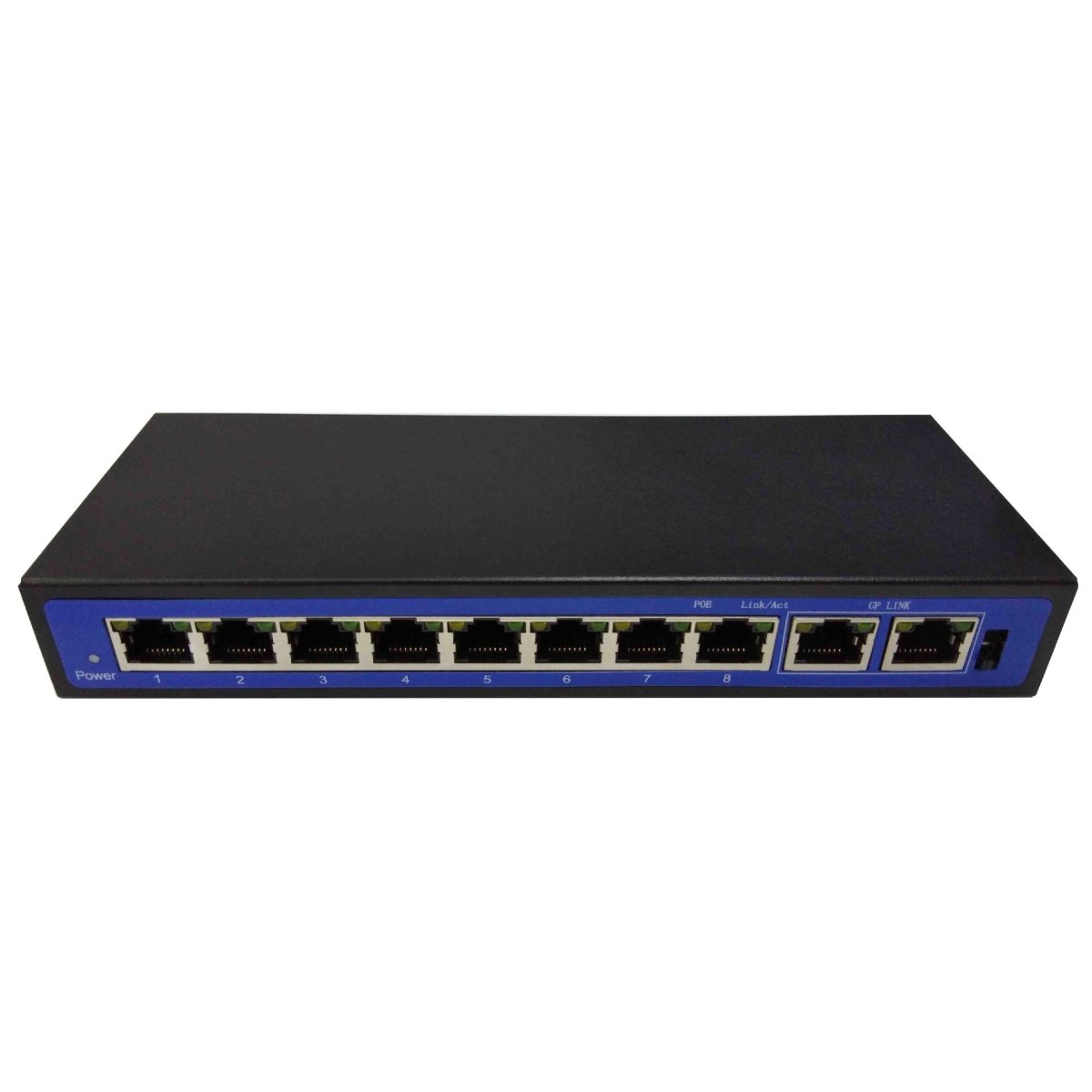 10-Port PoE Network Switch: 8 PoE Ports + 2 Uplink, 100M, 48V External Power - Sixin1