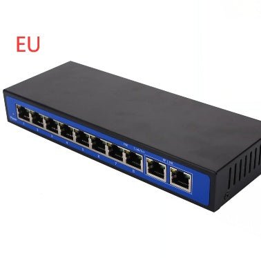 10-Port PoE Network Switch: 8 PoE Ports + 2 Uplink, 100M, 48V External Power - Sixin1