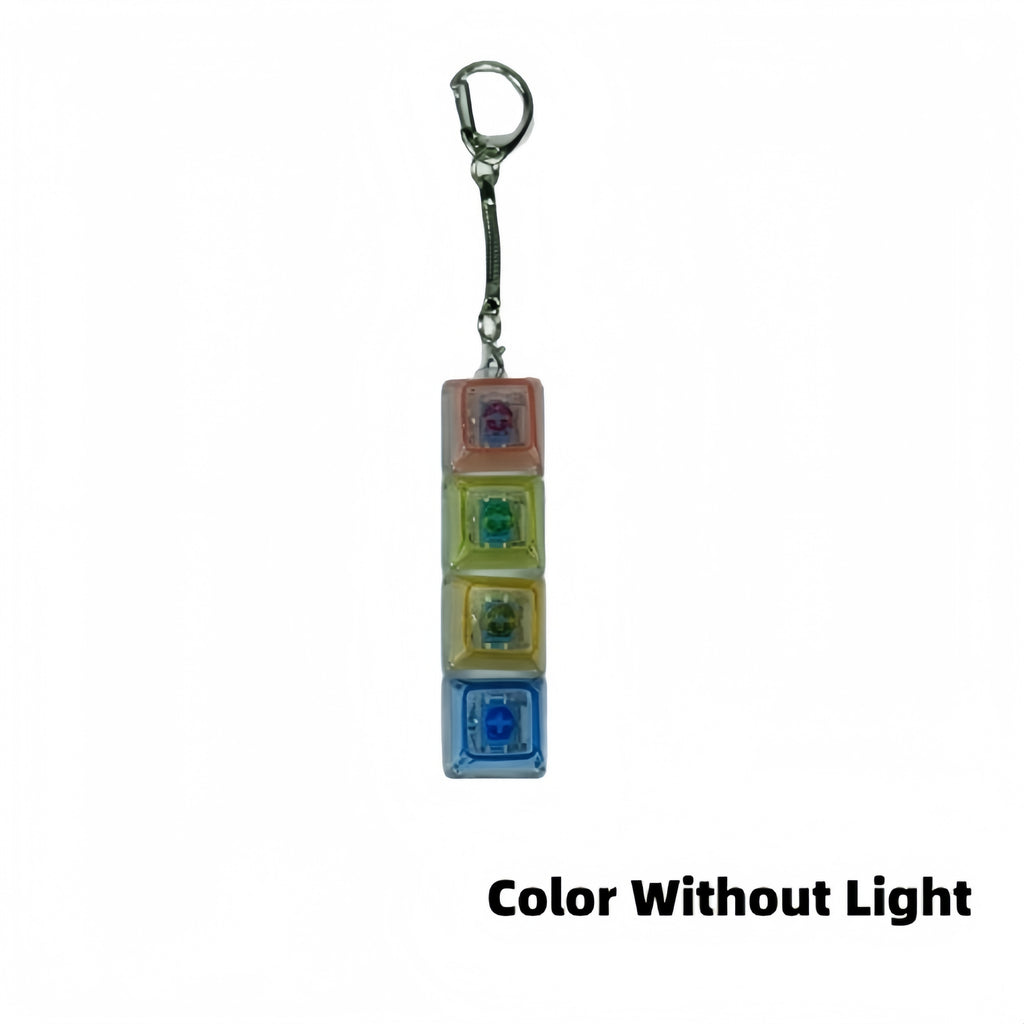 4Keys Mechanical Keyboard Electronic Luminous Transparent Crystal Height Pressure Reduction Finger Button Anti Stress Keycap Toy Schoolbag Pendant Keychain Decompression Clicker Gadget Gift