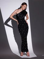 Off-Shoulder Diamond Black Evening Dress