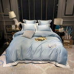 Egyptian Cotton Bedding Set, Silky Soft Luxury Feather Design Bed Sheet & Pillowcase Set