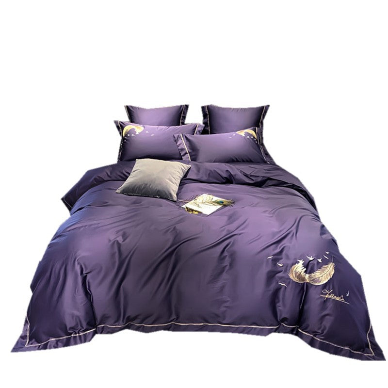 Egyptian Cotton Bedding Set, Silky Soft Luxury Feather Design Bed Sheet & Pillowcase Set
