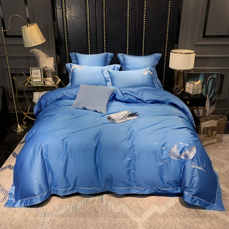 Egyptian Cotton Bedding Set, Silky Soft Luxury Feather Design Bed Sheet & Pillowcase Set