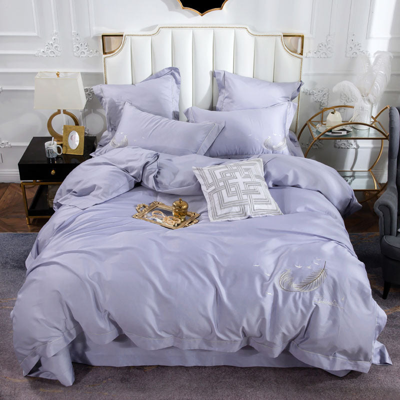 Egyptian Cotton Bedding Set, Silky Soft Luxury Feather Design Bed Sheet & Pillowcase Set
