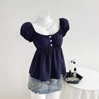 Polka Dot Square Neck Puff Sleeve Short