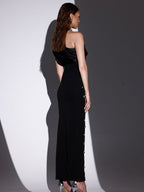 Off-Shoulder Diamond Black Evening Dress