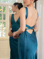 Lake Blue Backless Strappy Wedding Dress