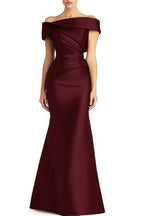 Women’s Pleated Off-Shoulder Evening Maxi Dress – Elegant Mother of the Bride Gown