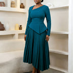 Asymmetrical Neck High-Waisted Midi Dress: Modern Elegant Silhouette