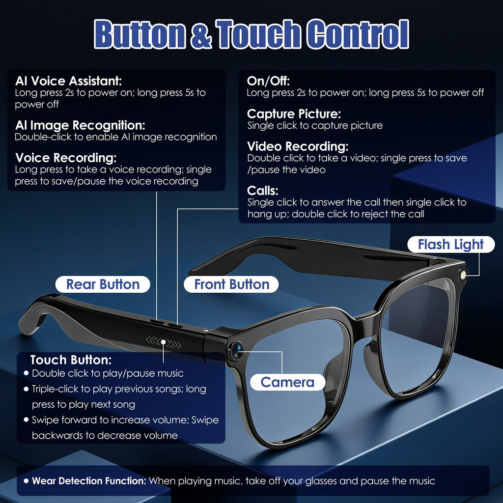 AI Smart Glasses – 8MP HD Camera, Real-Time Translation (139 Languages), Audio & Hands-Free Calling