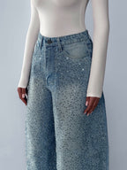 Women’s Irregular Rhinestone-Embellished Jeans