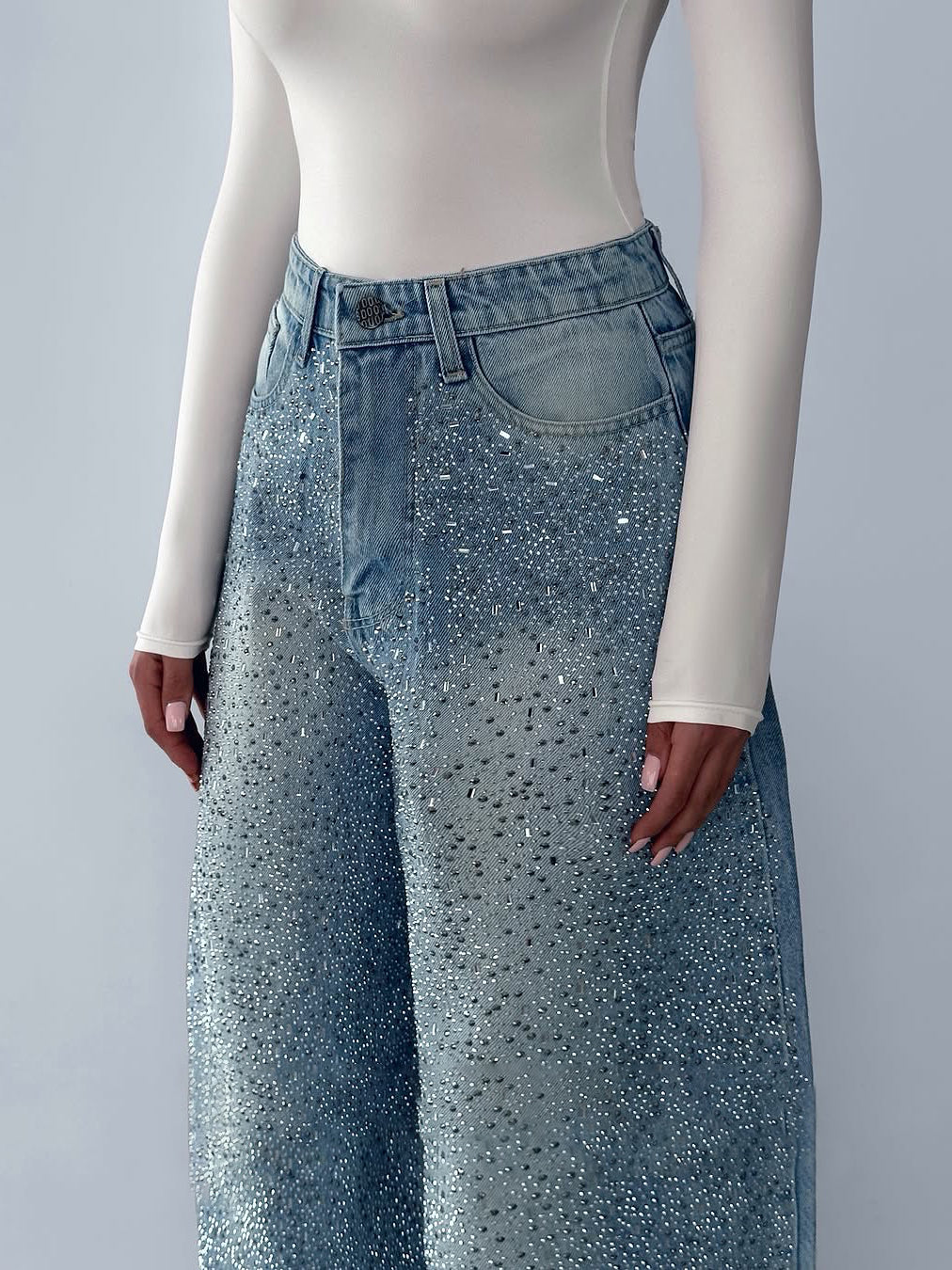 Women’s Irregular Rhinestone-Embellished Jeans