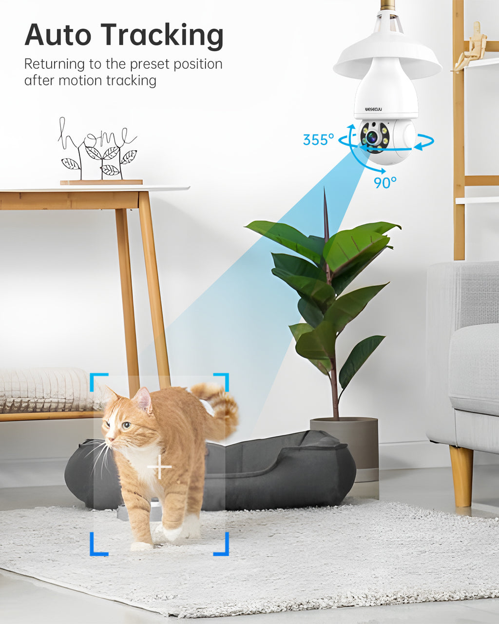 E27 Light Bulb Security Camera: 1080P 360° PTZ WiFi CCTV with Motion Detection