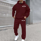 Printed Hoodie Set for Men: Fleece-Lined Sweatshirt & Jogger Outfit