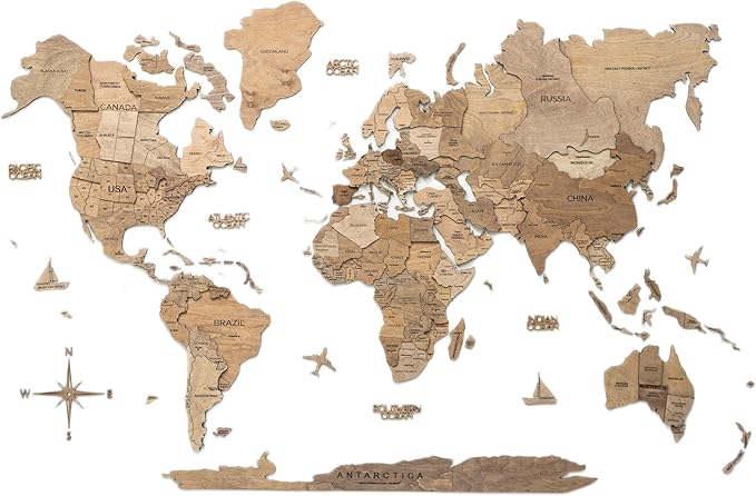 Enjoy The Wood 3D Wooden World Map Wall Art (Terra, Medium, Unframed)