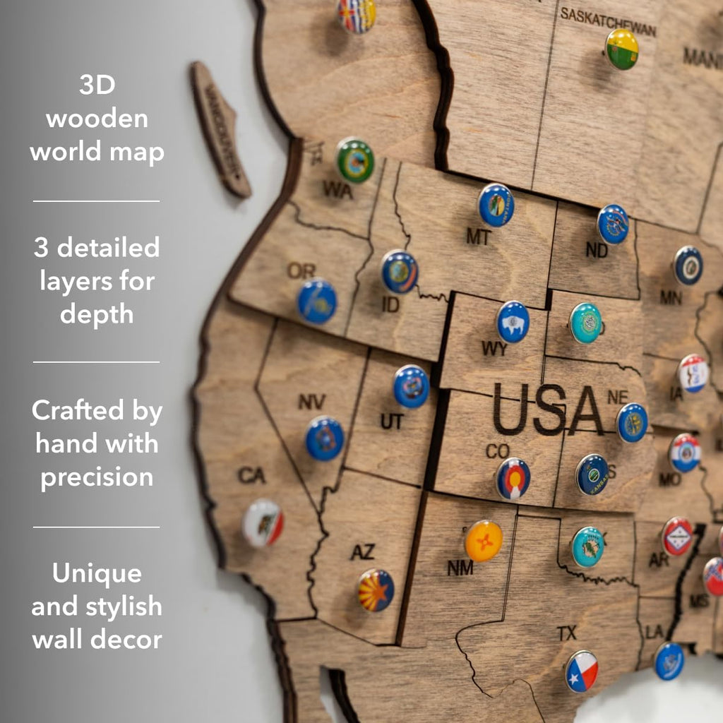 Enjoy The Wood 3D Wooden World Map Wall Art (Terra, Medium, Unframed)