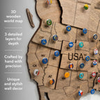 Enjoy The Wood 3D Wooden World Map Wall Art (Terra, Medium, Unframed)