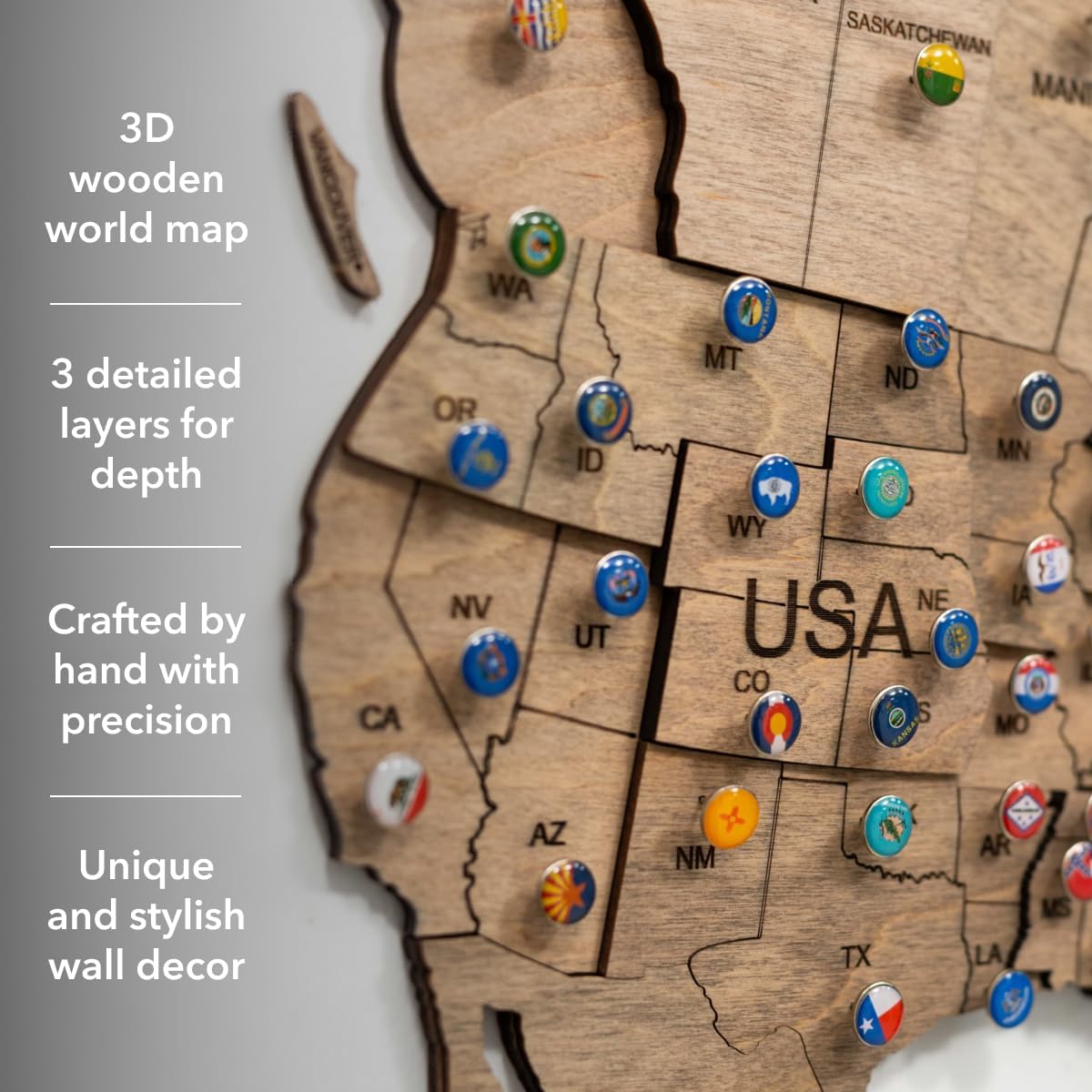 Enjoy The Wood 3D Wooden World Map Wall Art (Terra, Medium, Unframed)