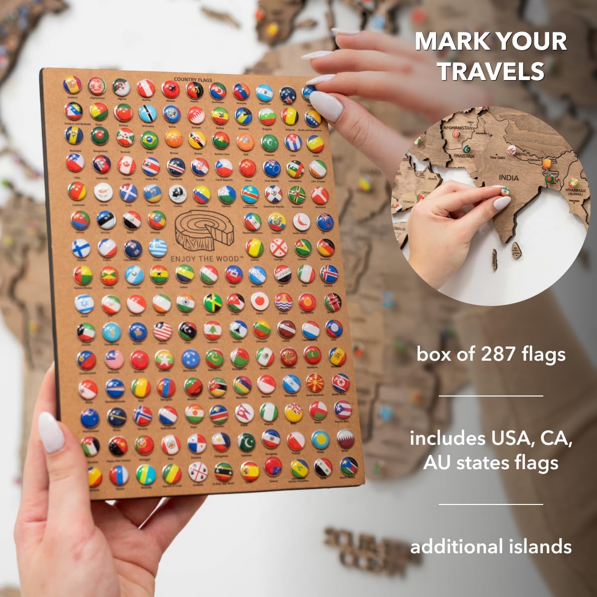 Enjoy The Wood 3D Wooden World Map Wall Art (Terra, Medium, Unframed)