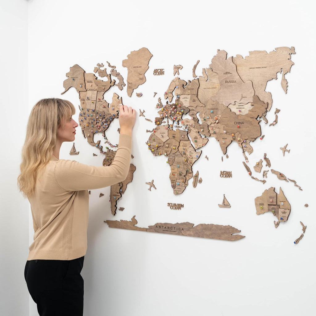 Enjoy The Wood 3D Wooden World Map Wall Art (Terra, Medium, Unframed)