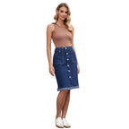Women’s Stretch Denim Skirt: Raw Hem Elegant Casual Style