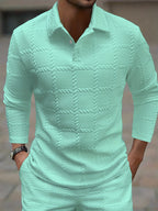 Classic Solid-Color Button-Front Long-Sleeve Polo Shirt for Men