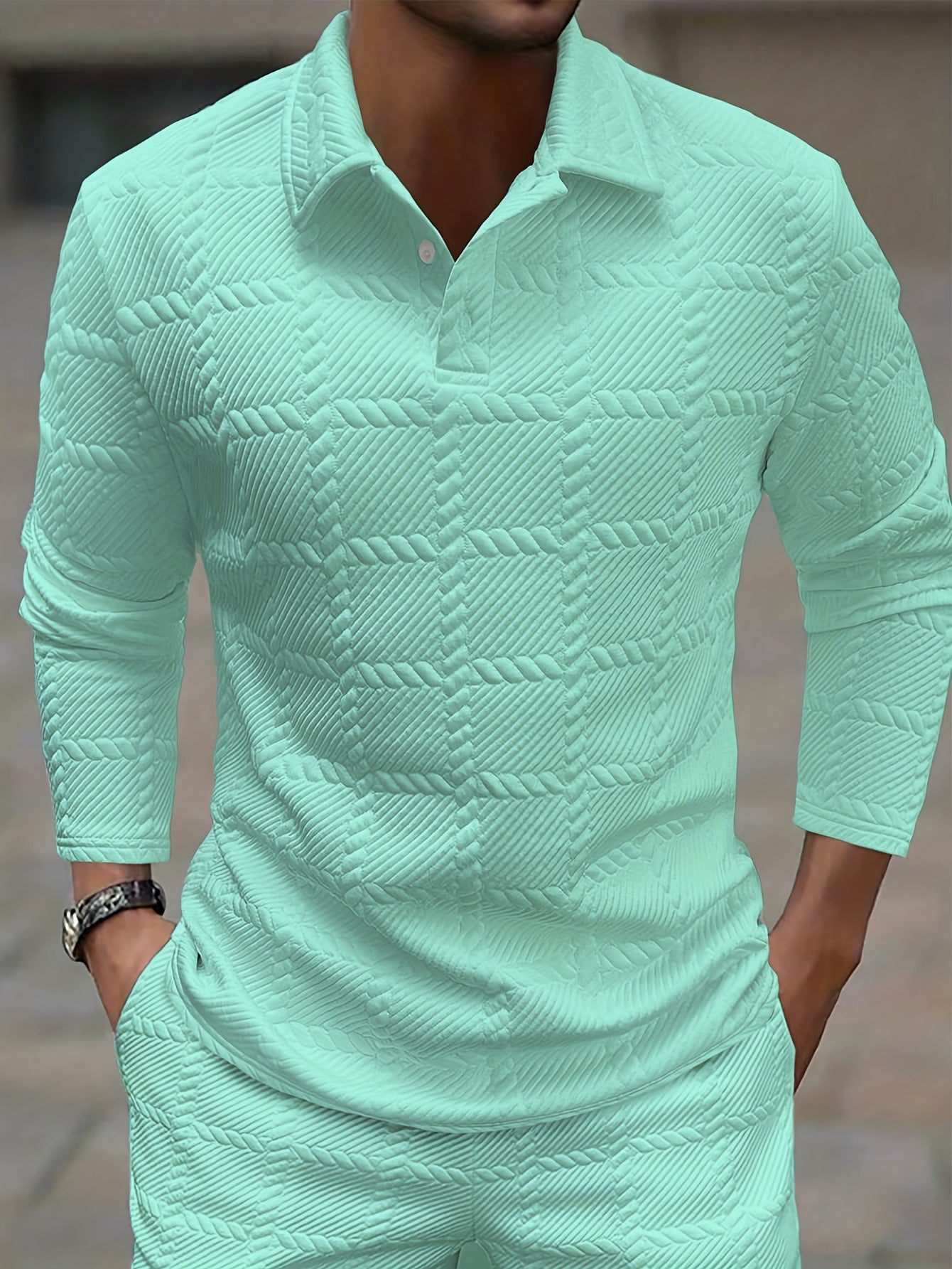 Classic Solid-Color Button-Front Long-Sleeve Polo Shirt for Men