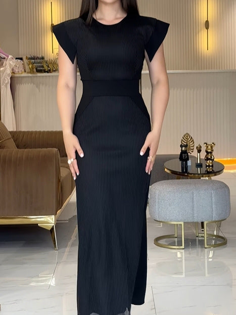Women’s Patchwork Round-Neck Dress, Solid Color Casual & Party Dress