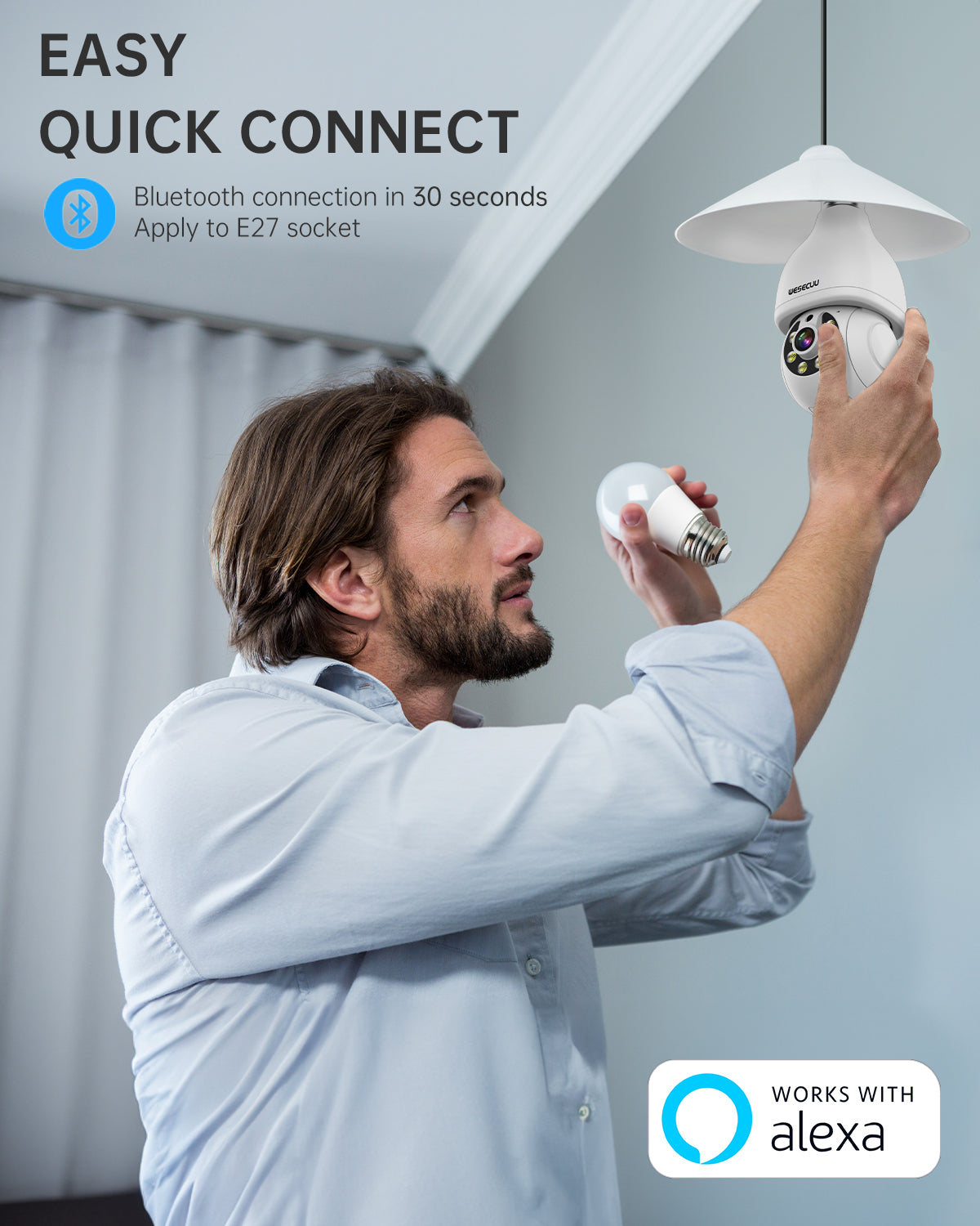 E27 Light Bulb Security Camera: 1080P 360° PTZ WiFi CCTV with Motion Detection