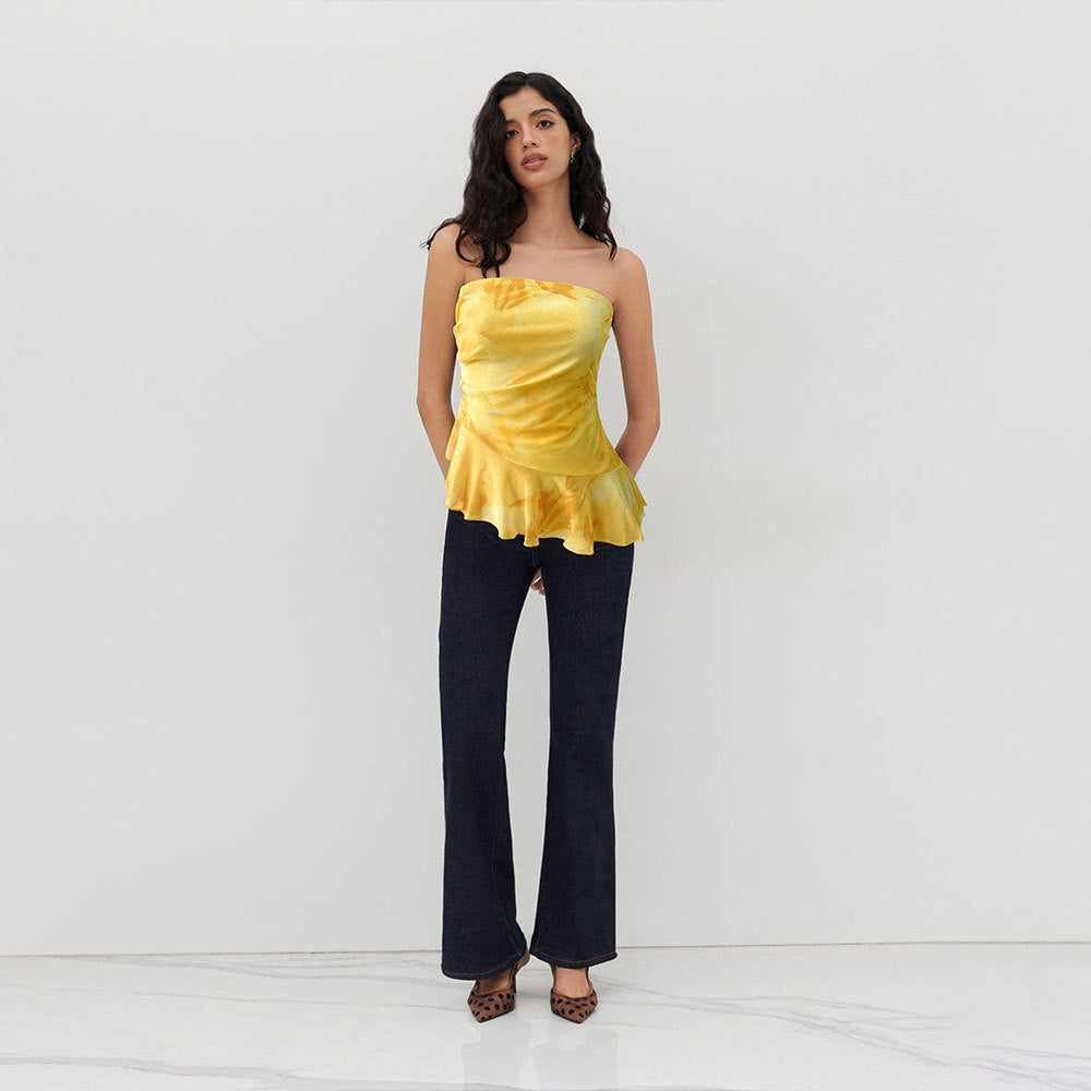 Women’s Off-the-Shoulder Tie-Dye Tube Top with Ruffled Trim