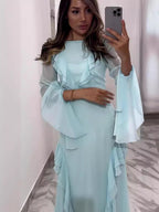 Women’s Round Neck Maxi Dress, Ruffled Long Sleeve Elegant Evening Dress