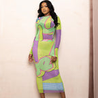 Stylish Printed Bodycon Dress: Women’s Long Sleeve Crew Neck Look