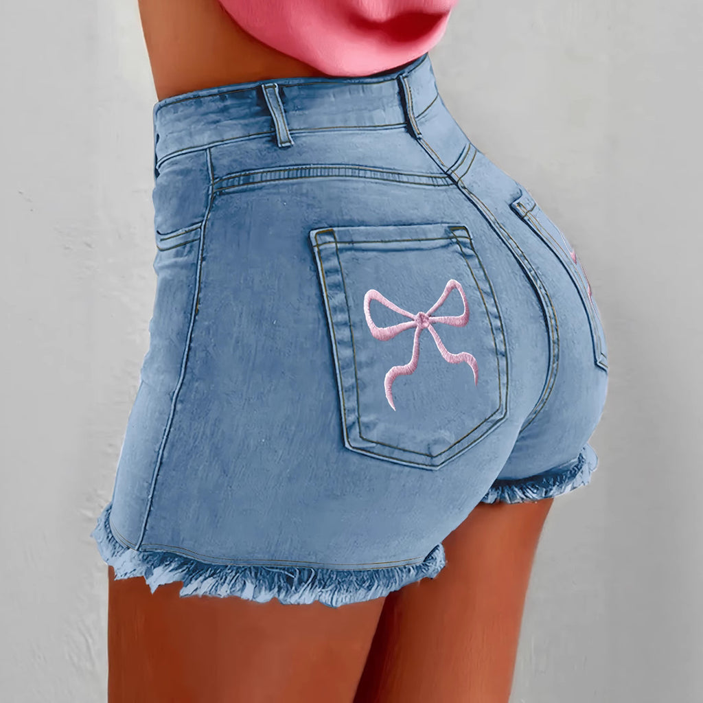 Women’s Bow-Knot Bodycon Denim Shorts: Cute Curve-Hugging Fit
