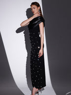 Off-Shoulder Diamond Black Evening Dress