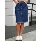 Women’s Stretch Denim Skirt: Raw Hem Elegant Casual Style