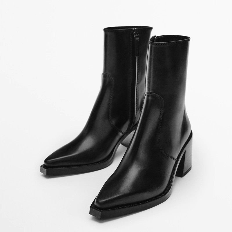 Classic Chunky Heel Leather Boots