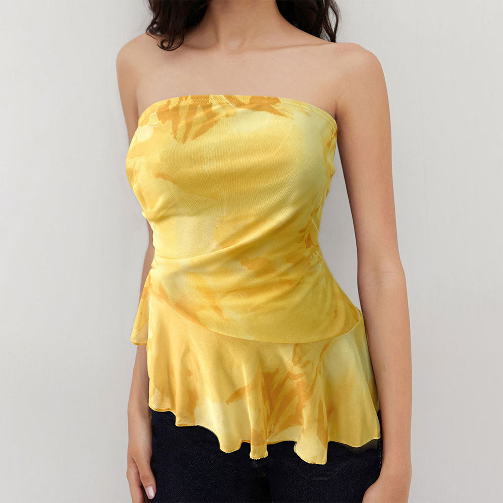 Women’s Off-the-Shoulder Tie-Dye Tube Top with Ruffled Trim