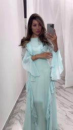 Women’s Round Neck Maxi Dress, Ruffled Long Sleeve Elegant Evening Dress