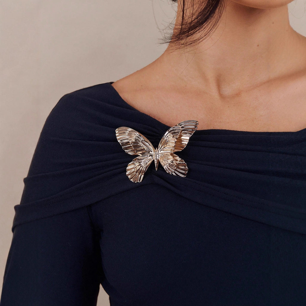 Women’s Off-the-Shoulder Long-Sleeve Top with Brooch