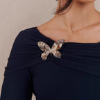 Women’s Off-the-Shoulder Long-Sleeve Top with Brooch