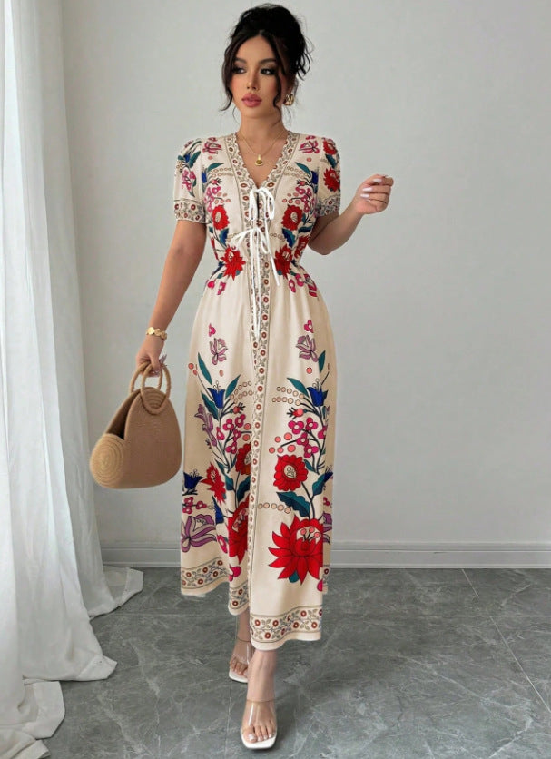 Women’s Slim Fit Printed Summer Dress: Tailored Suit-Like Elegant Style
